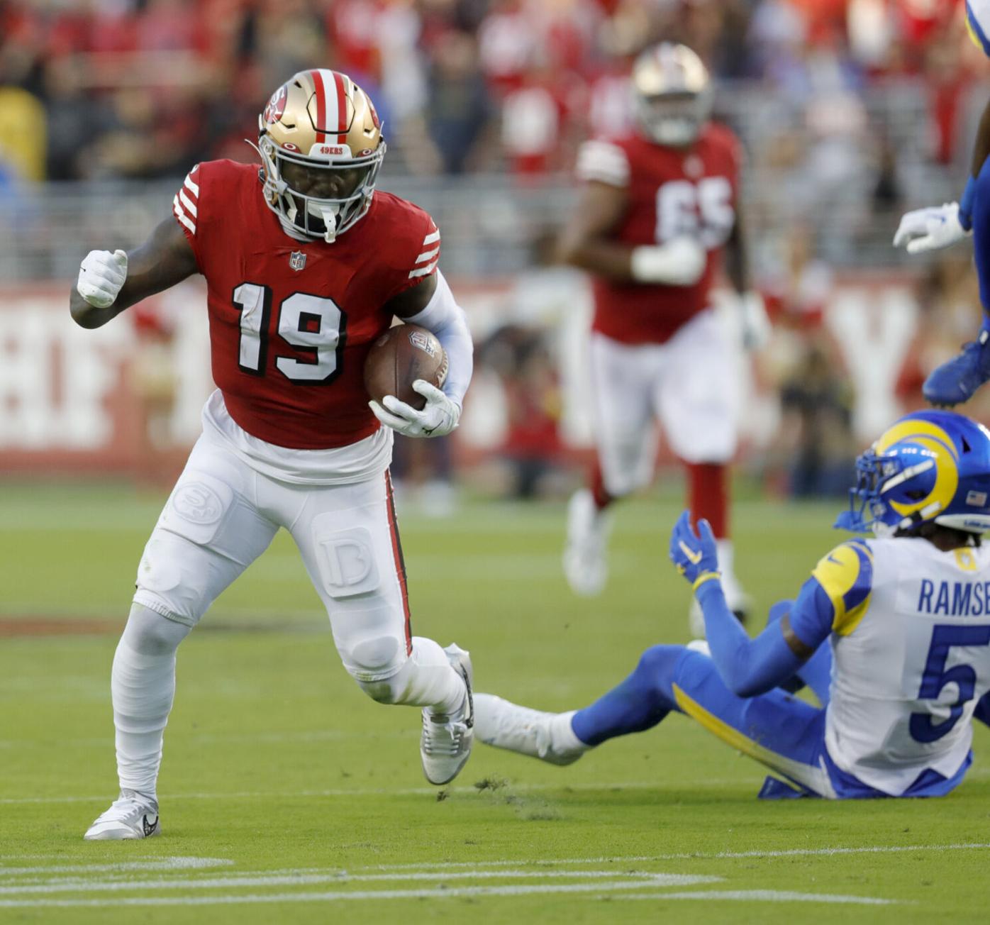 San Francisco 49ers offensive tackle Spencer Burford (74) blocks