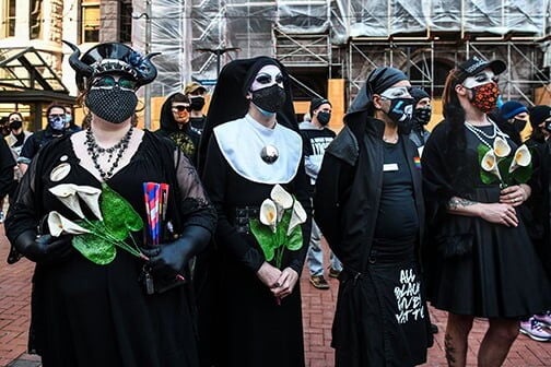 Thousands protest Sisters of Perpetual Indulgence outside Dodger