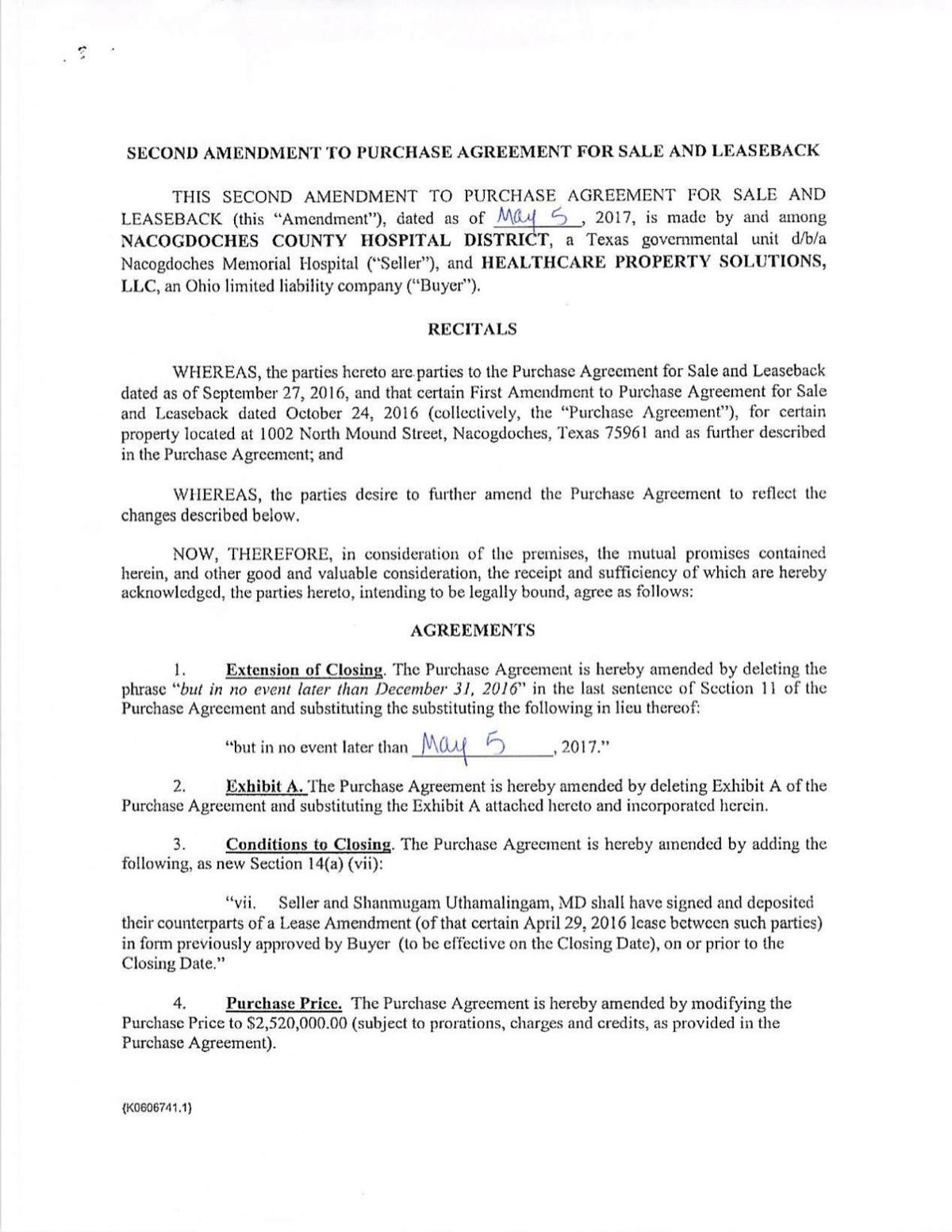 Fully Executed 1002Second Amendment to Purchase Agreement