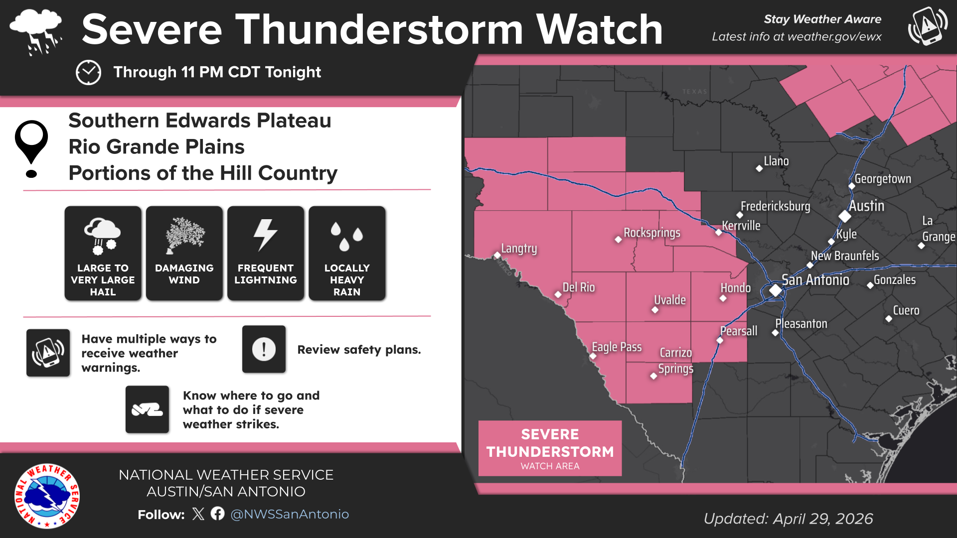 Severe thunderstorm watch in effect for portions of Hill Country | News ...