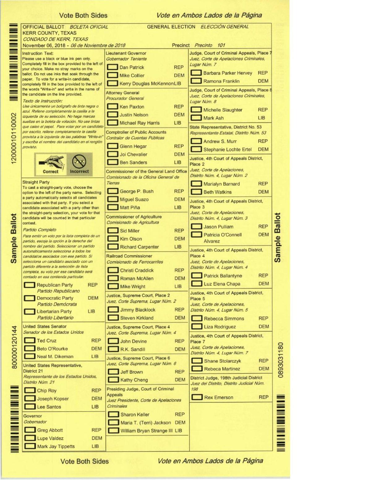 Kerr County sample ballot Election