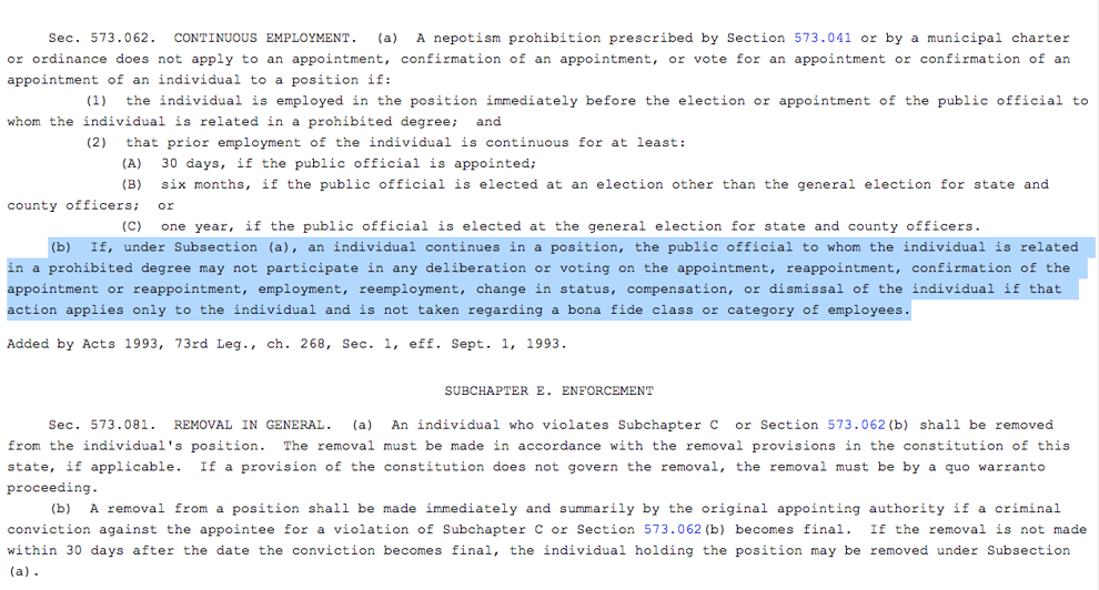 Texas Local Government Code, nepotism, Sec. 573.062 image