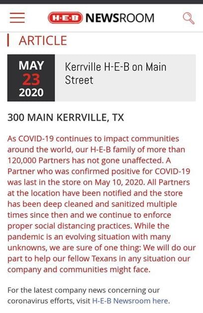Kerrville H E B Employee Tested Positive For Covid 19 Promotions Dailytimes Com