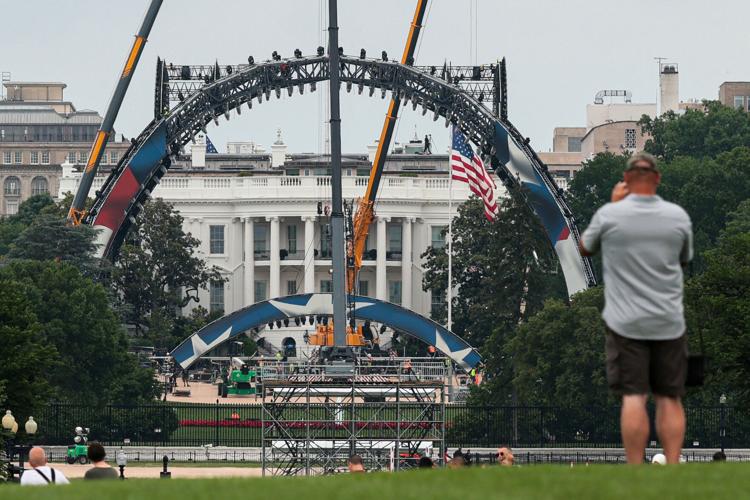 Construction is underway on a temporary arena that will host the UFC Freedom 250 at the White House in Washington
