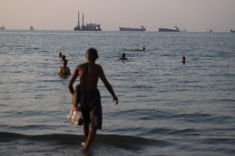 Vessels in the Strait of Hormuz near the beach of Bandar Abbas