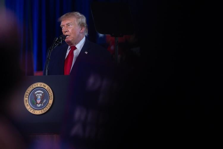 President Donald Trump speaks to a crowd at his midterm election rally at the Port of Corpus Christi in Corpus Christi, Texas, on Oct. 27, 2026.