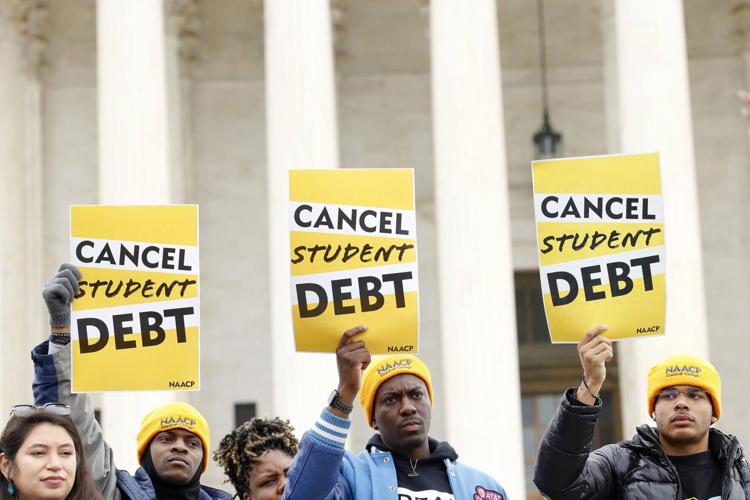 Student loan borrowers and advocates gather for the People's Rally To Cancel Student Debt During The Supreme Court Hearings On Student Debt Relief on Feb. 28, 2023, in Washington, D.C..