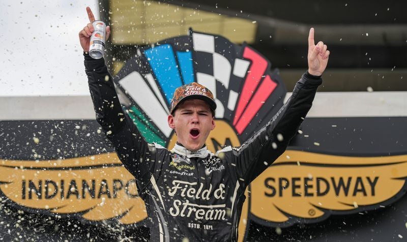July 26: Corey Heim celebrates after winning the Brickyard 400 at Indianapolis Motor Speedway.