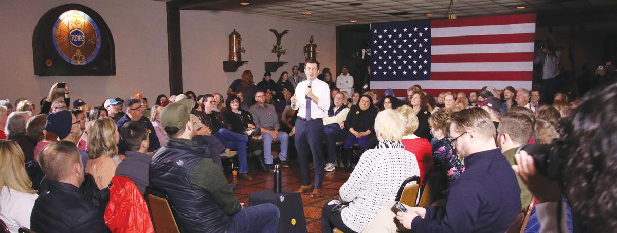 Pete Buttigieg speaks at Cronk's Cafe in Denison on Tuesday, November 26, 2019