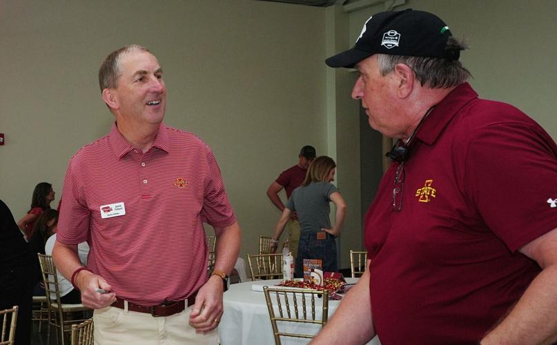 Iowa State athletic director Jamie Pollard talks to media during Cyclone Tailgate Tour at Curate on may 18, 2026, in Des Moines,
