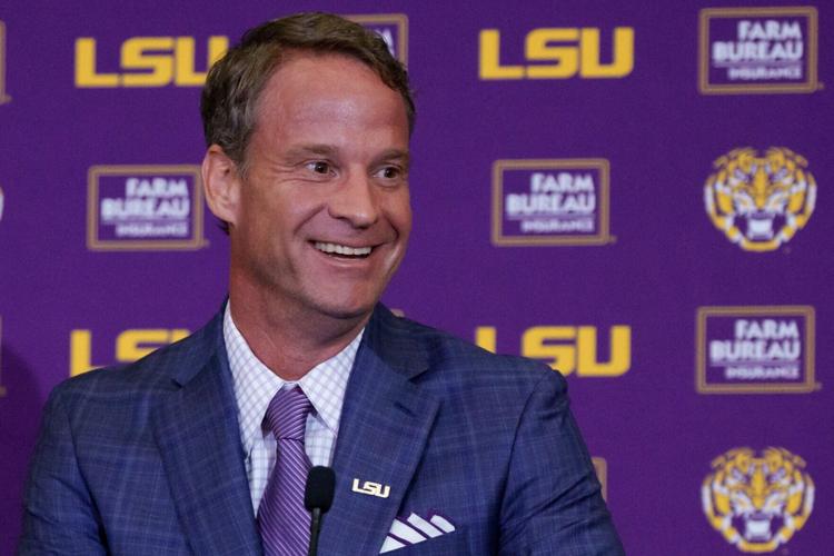 Dec 1, 2025; Baton Rouge, LA, USA; LSU new head coach Lane Kiffin speaks at South Stadium Club at Tiger Stadium. Mandatory Credit: Matthew Hinton-Imagn Images