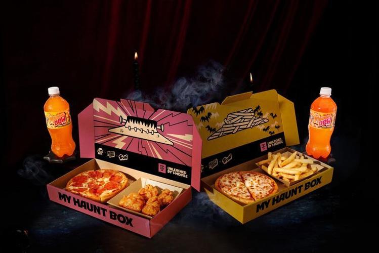 Pizza Hut's My Haunt Box includes a main dish, such as a Personal Pan Pizza or boneless wings, aired with seasoned fries or additional wings, and a drink.