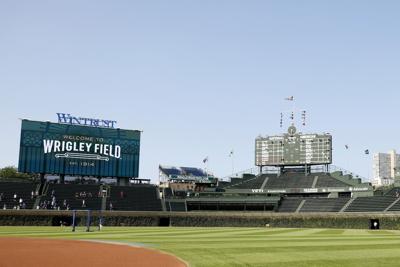 Wrigley Field prior to the game between the Chicago Cubs and the Los Angeles Dodgers on Aug. 3, 2026, in Chicago.