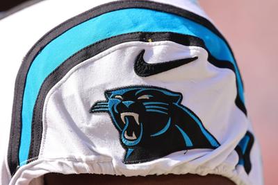 A detail of the Carolina Panthers logo on a jersey against the Chicago Bears at Soldier Field on Oct. 6, 2024, in Chicago.