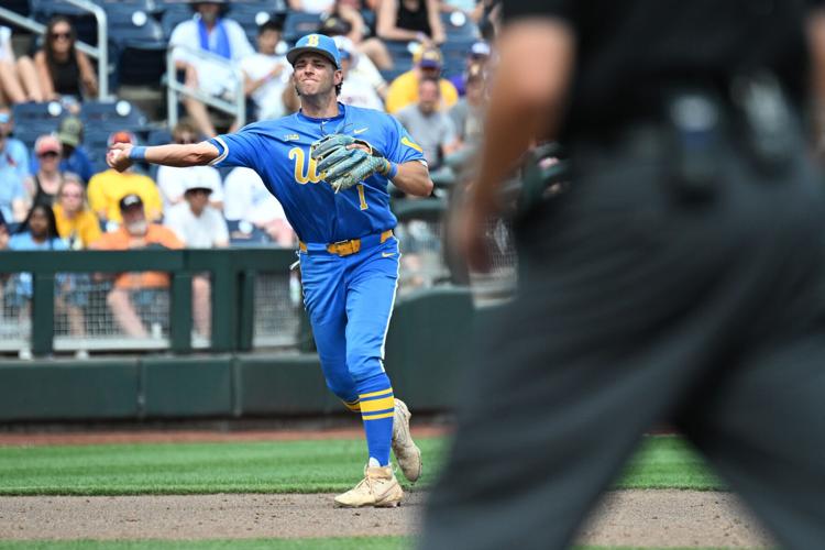 UCLA Bruins shortstop Roch Cholowsky (1) throws to first base against the Murray State Racers during the ninth inning at Charles Schwab Field.