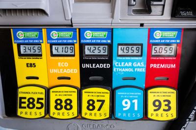 Gas prices at the pump on May 12, 2026, in Des Moines.