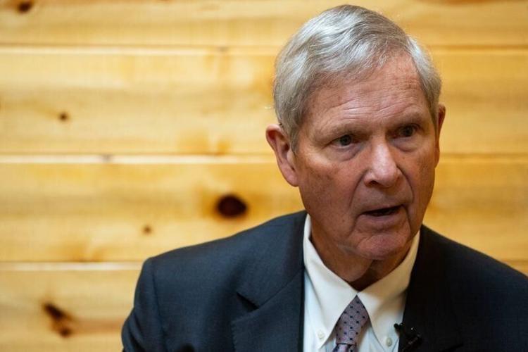 Tom Vilsack, former governor and former U.S. Secretary of Agriculture, speaks during during an interview at Middleswart Lodge on April 29, 2025, in Indianola.