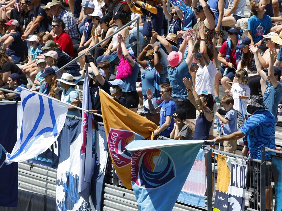 Fans celebrate as the San Diego Wave FC play the Chicago Red Stars at USD on Sunday, May 15, 2022.