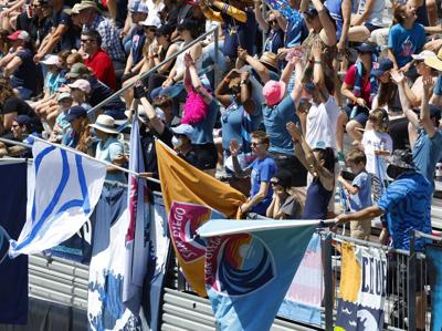 Fans celebrate as the San Diego Wave FC play the Chicago Red Stars at USD on Sunday, May 15, 2022.