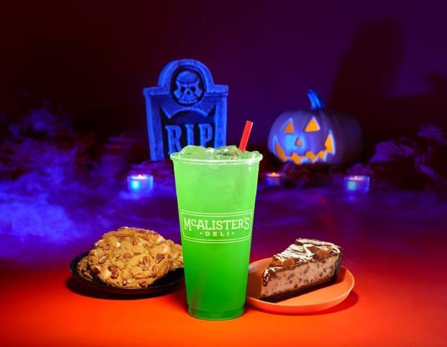 McAlister’s Deli's Halloween-themed menu includes Twisted Witch's Brew and snacks such as the Pumpkin Pecan Cookie and Peanut Butter Pie.