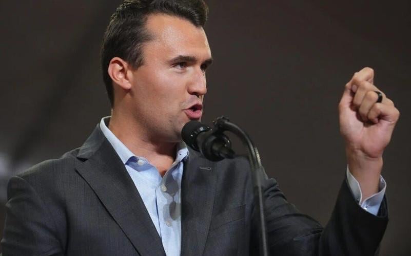 Turning Point USA founder Charlie Kirk speaks during a rally for vice presidential nominee JD Vance at Arizona Christian University in Glendale, Arizona on July 31, 2024.
