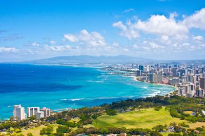Skyline of Honolulu, Hawaii, taken from top of Diamond Head.