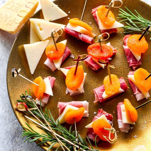 Apricot, prosciutto and Parmesan bites