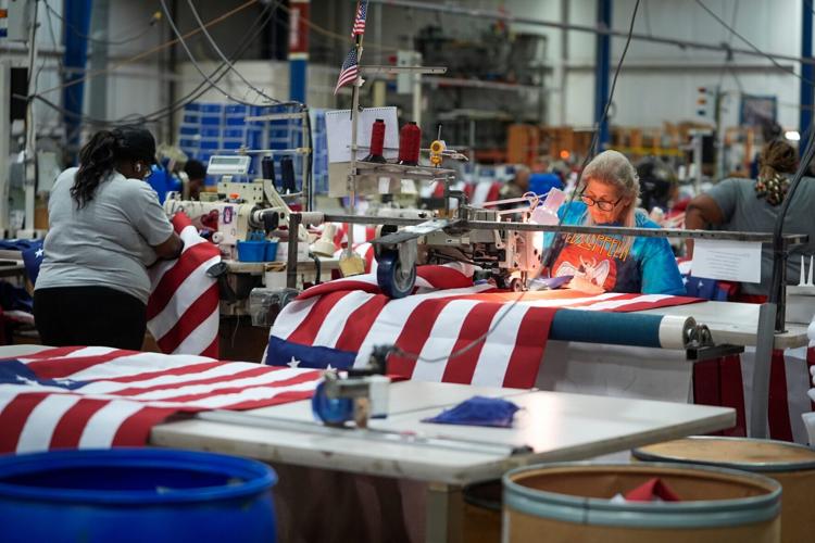 Apr 9, 2026; South Boston, VA, USA; Annin Flagmakers in South Boston, Va. have produced American flags for most major moments in history since the Civil War, including President Lincoln's inauguration and casket, the opening of the Brooklyn Bridge, the Apo