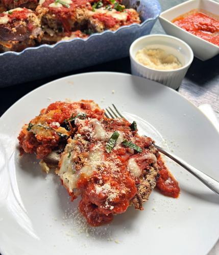 Easy Eggplant Parmesan can be made in a casserole dish or oven-proof skillet..