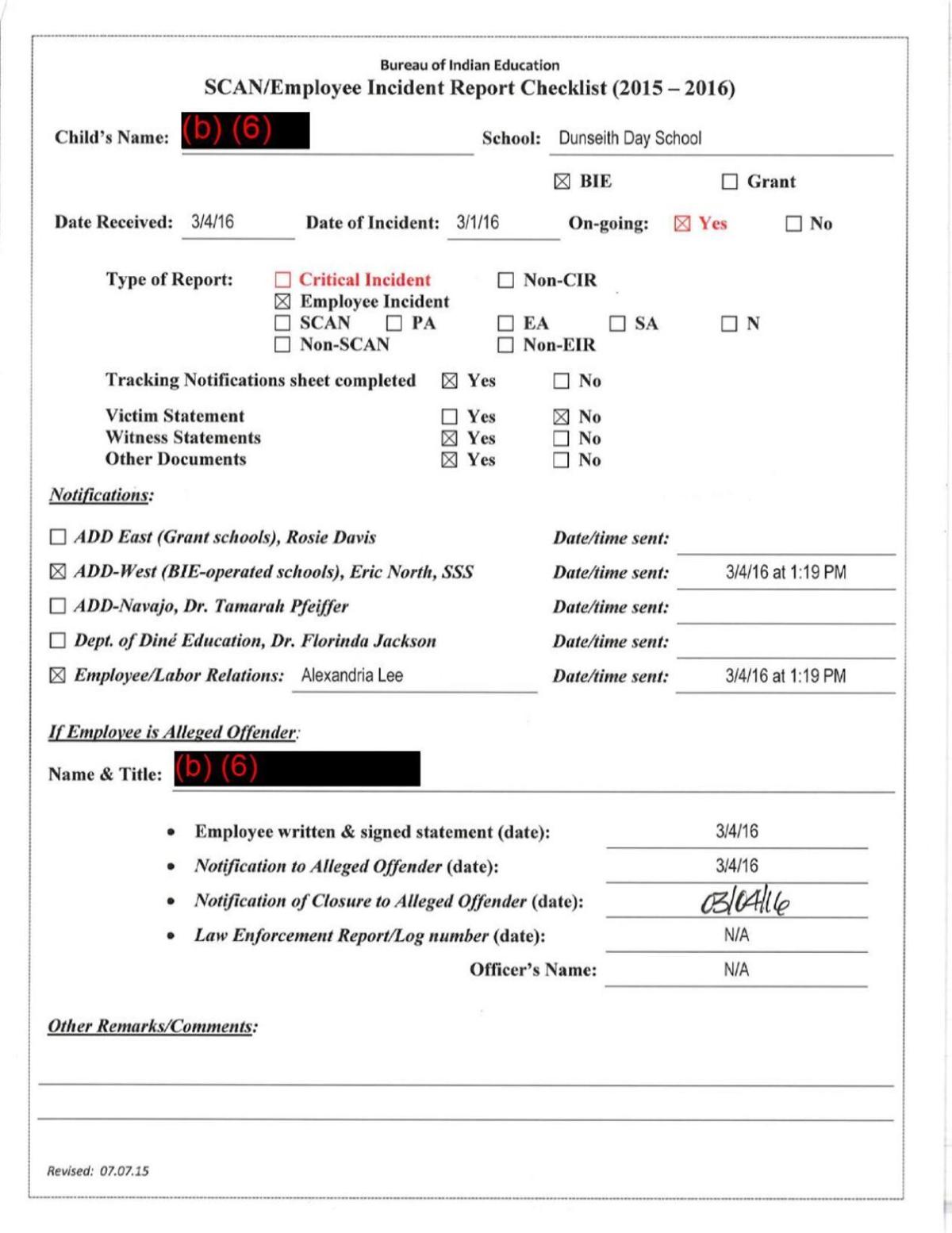 Redacted SCAN report: Dunseith Day School