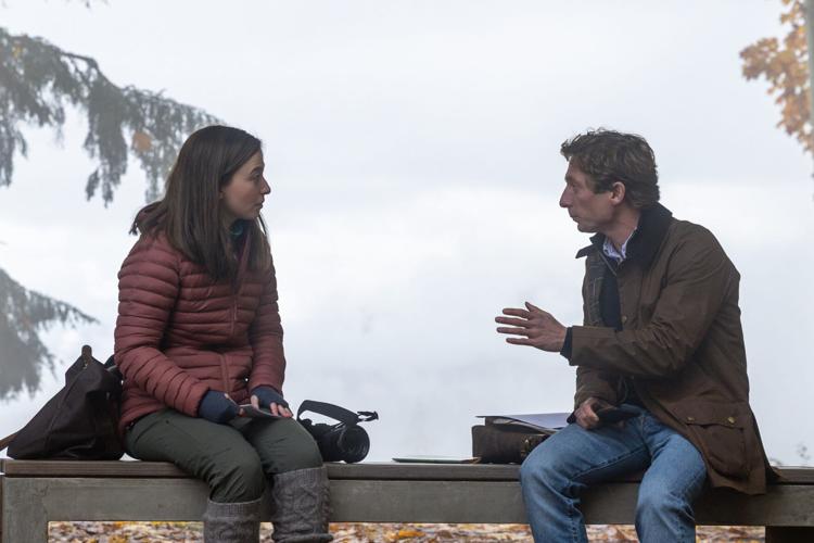 Mikey Madison as Frances Haugen and Jeremy Allen White as Jeff Horowitz in "The Social Reckoning."