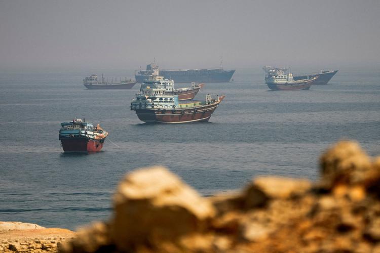 FILE PHOTO: Vessels near the Strait of Hormuz, as seen from Musandam
