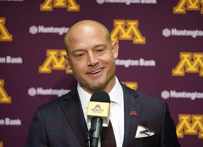 Minnesota head coach P.J. Fleck speaks during a news conference after agreeing to a new seven-year contract that will keep him with the program through the 2028 season, at the University of Minnesota on Wednesday, Nov. 3, 2021, in Minneapolis.
