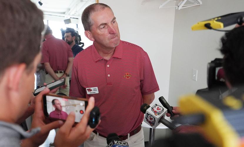 Iowa State athletic director Jamie Pollard talks to media during Cyclone Tailgate Tour at Curate on may 18, 2026, in Des Moines, (copy)