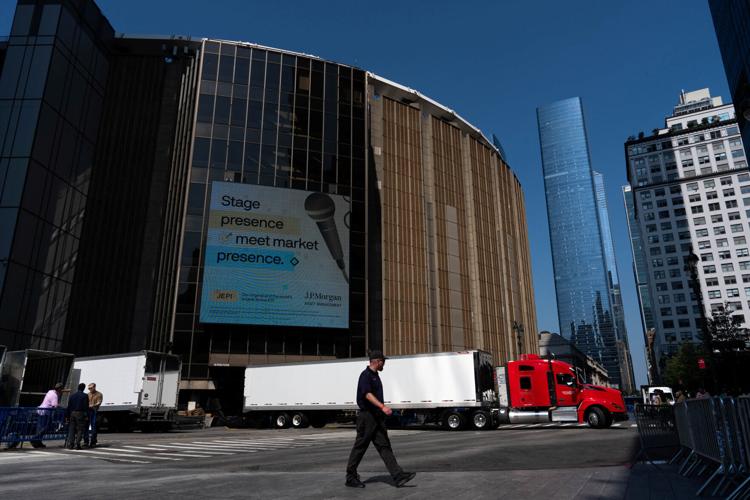 A truck unloads at Madison Square Garden, in New York City