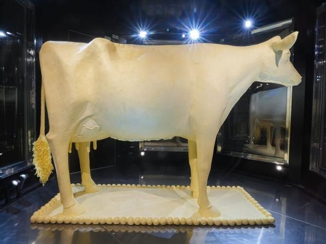 The butter cow featured in "State Fairs: Growing American Craft," an exhibition at the Renwick Gallery, sits in a custom-made refrigerated case. Carved by Sarah, Grace and Hannah Pratt, the sculpture, titled "Curious Regard," is butter over a wood and m...