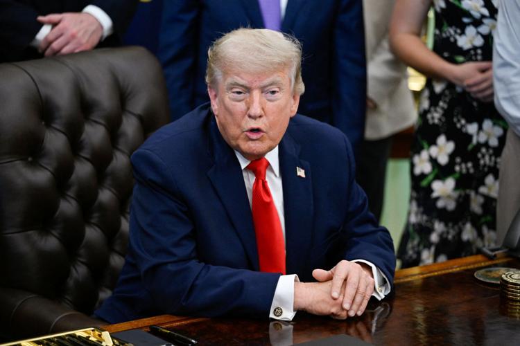 U.S. President Donald Trump speaks in the Oval Office at the White House