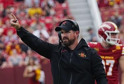 Iowa State head coach Jimmy Rogers called a play against  Bowling Green during the second quarter on Sept. 19, 2026, at Jack Trice Stadium in Ames.