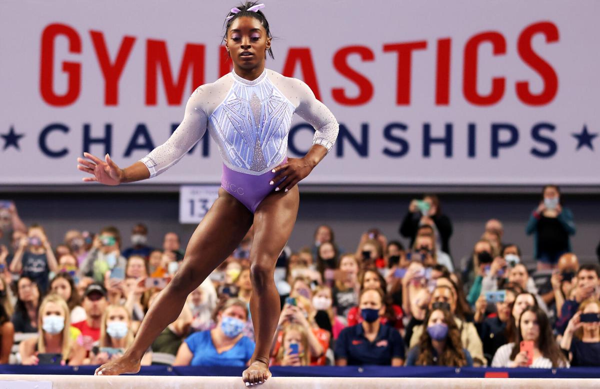 Simone Biles competes on the beam during the U.S. Gymnastics Championships at Dickies Arena in Fort Worth, Texas, on June 4, 2021.