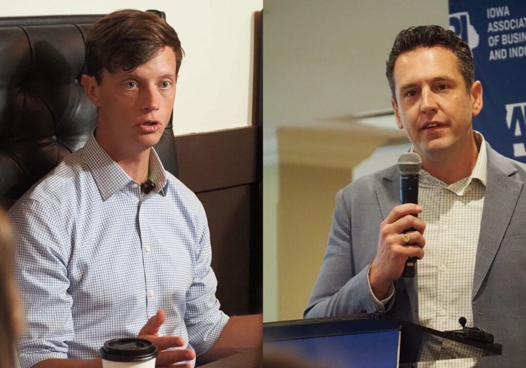 Sand, Lahn trade attacks on residency, family at first Iowa gubernatorial debate
