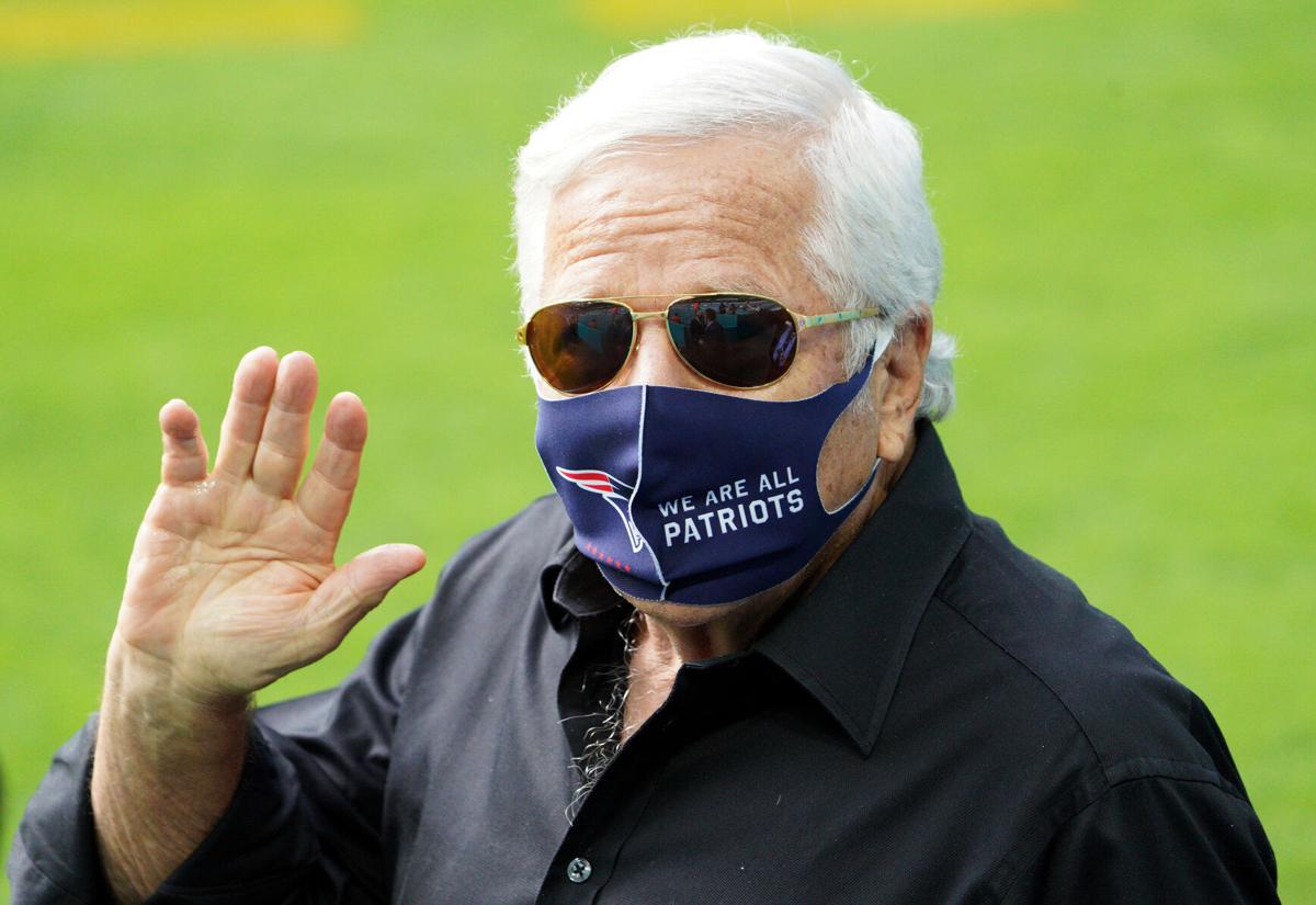 Owner Robert Kraft of the New England Patriots waves before a game against the Miami Dolphins at Hard Rock Stadium on December 20, 2020 in Miami Gardens, Florida.