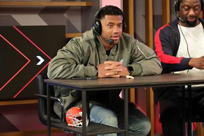 Russell Wilson speaks during an interview on SiriusXM At Super Bowl LVI on Feb. 11, 2022, in Los Angeles.