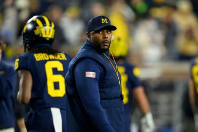 Michigan head coach Sherrone Moore before the start of a game against Purdue at Michigan Stadium on Nov. 1, 2025, in Ann Arbor, Michigan.