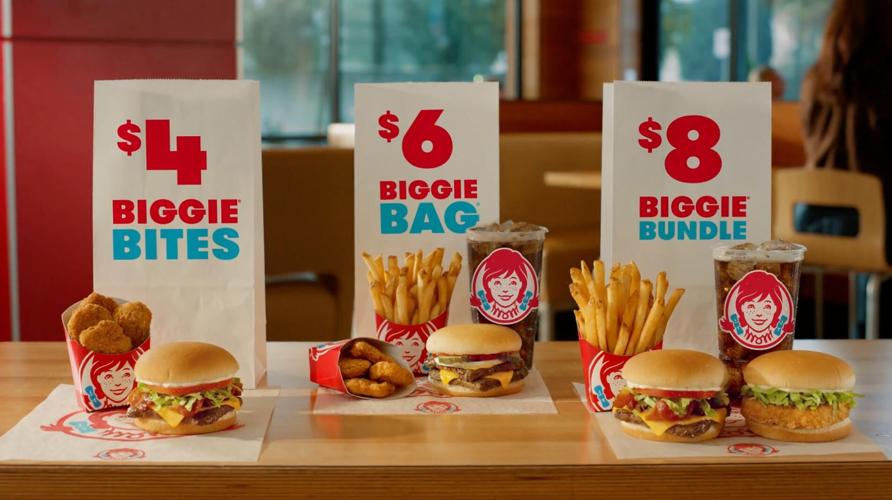 Wendy's new "Biggie Deals" menu items are shown.