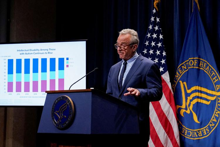 FILE PHOTO: U.S. HHS Secretary Robert F. Kennedy, Jr. discusses the findings of the CDC latest Autism and Developmental Disabilities Monitoring (ADDM) Network survey, in Washington