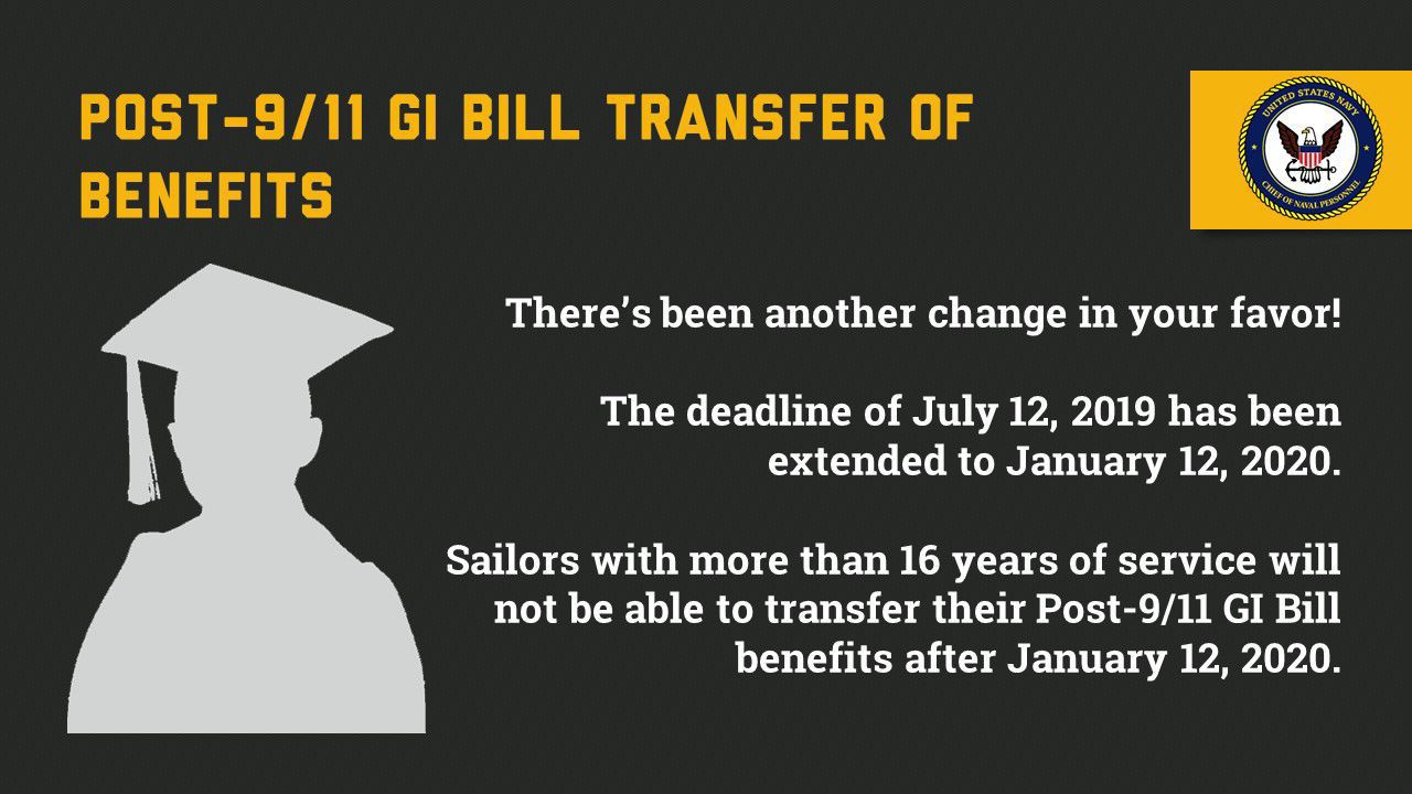 Post-9/11 GI Bill Education Benefits Transfer Deadline Extended | Local ...