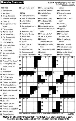 Crossword puzzles for Week of Feb 16 2025 Multimedia dcourier com