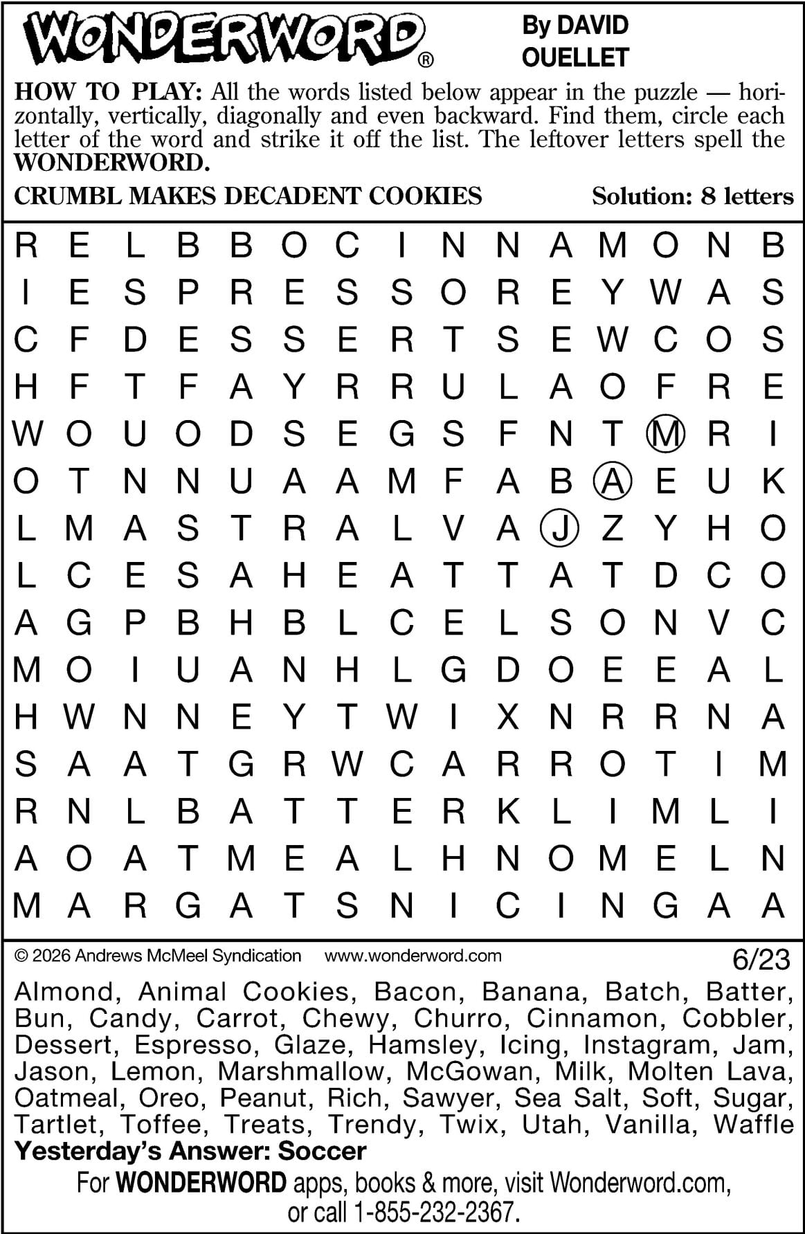 Wonderword puzzles for Week of June 21, 2026 | Multimedia