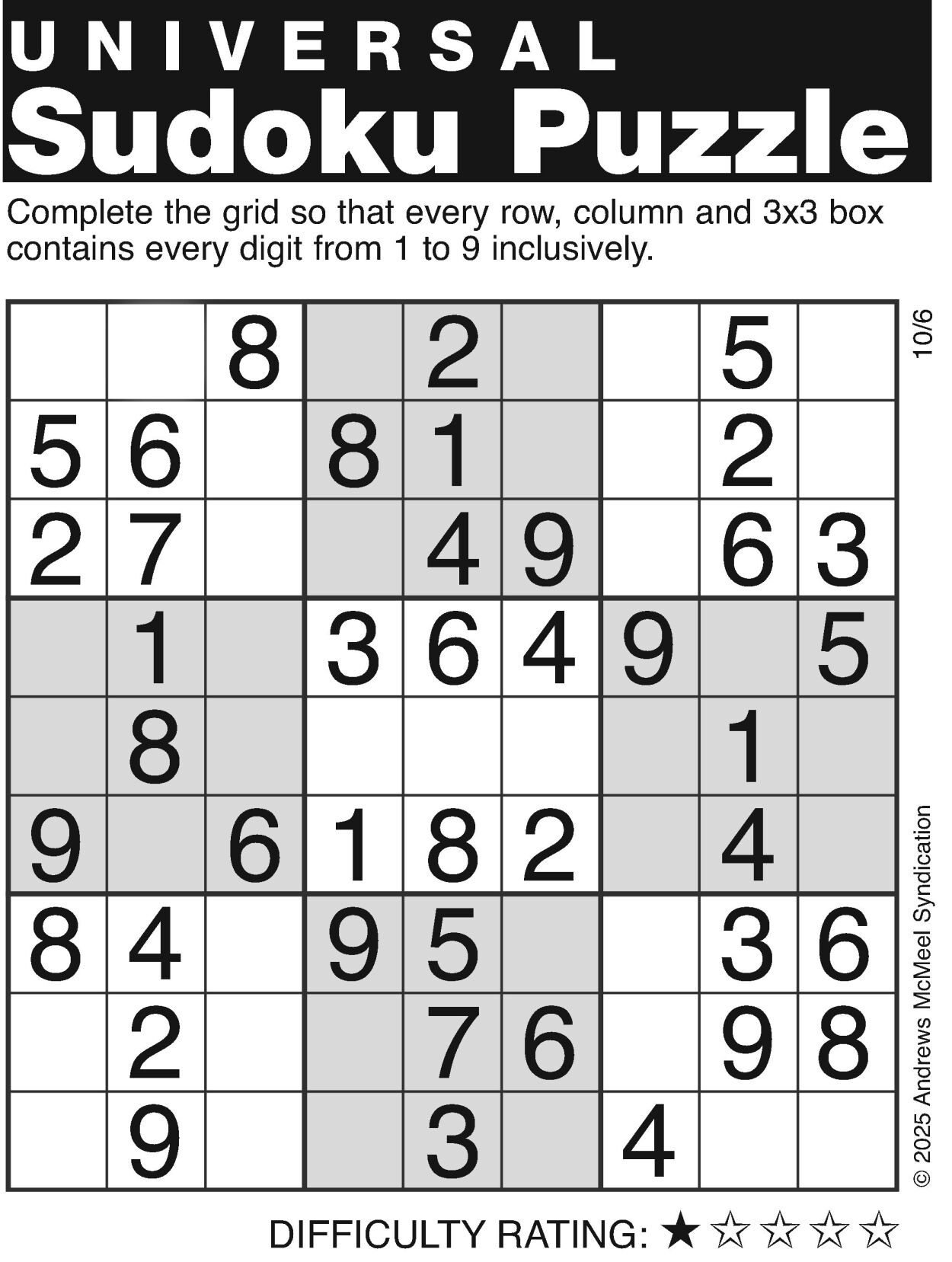 Sudoku puzzles for Week of Oct. 5, 2025 | Multimedia