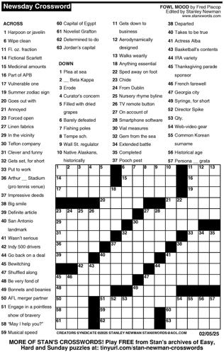 Crossword puzzles for Week of Feb 2 2025 Multimedia dcourier com